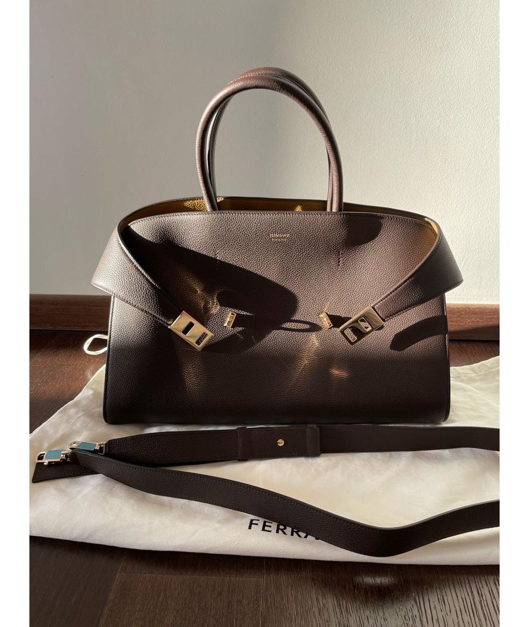 FERRAGAMO Коричневая кожаная сумка тоут, фото 5