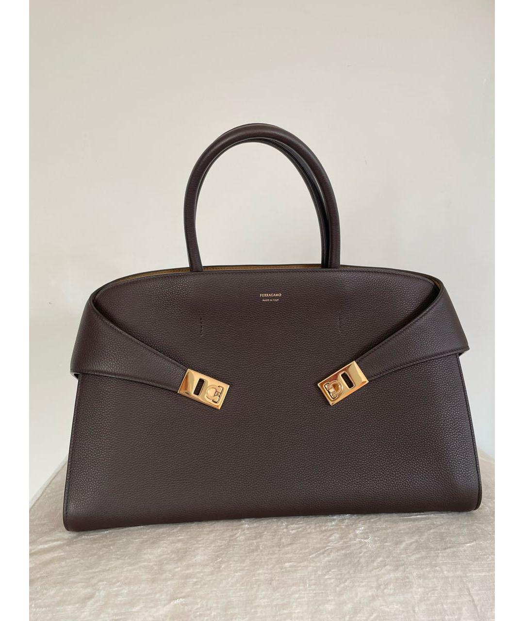 FERRAGAMO Коричневая кожаная сумка тоут, фото 9