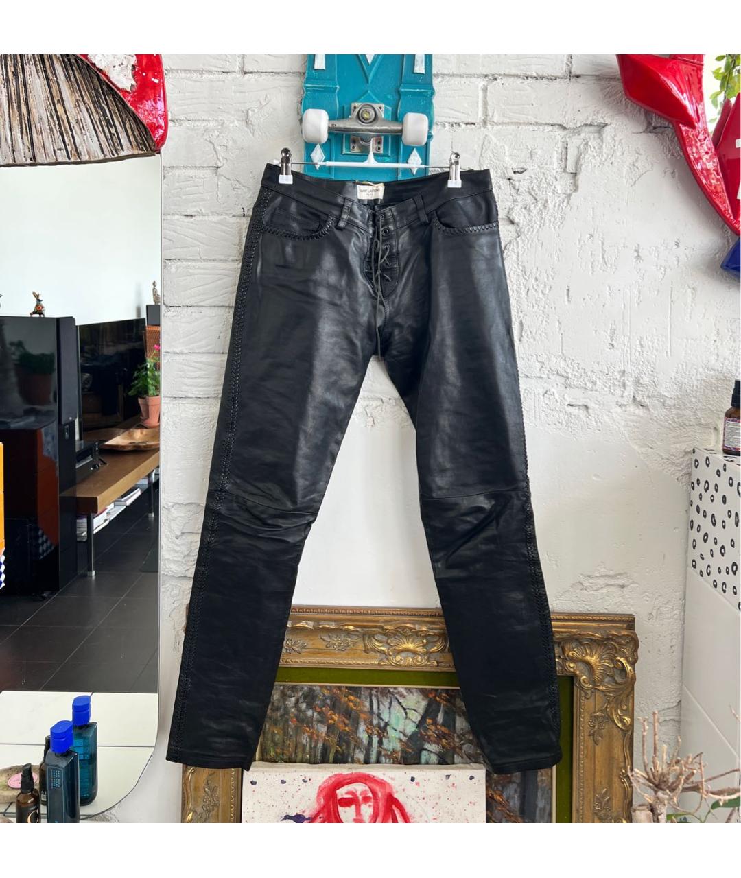 SAINT LAURENT Черные кожаные брюки узкие, фото 5