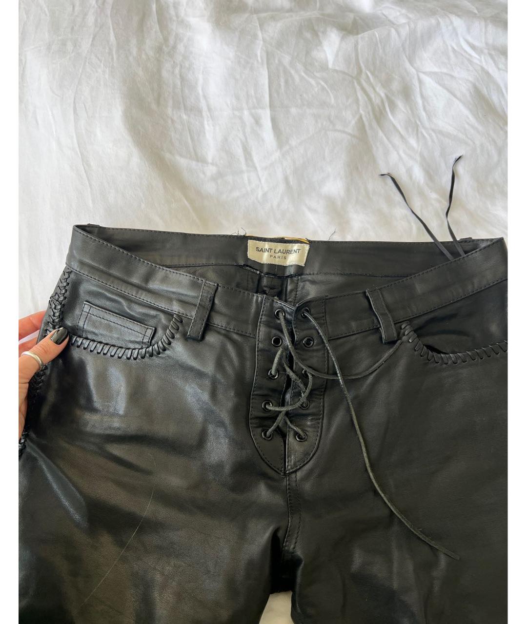 SAINT LAURENT Черные кожаные брюки узкие, фото 3