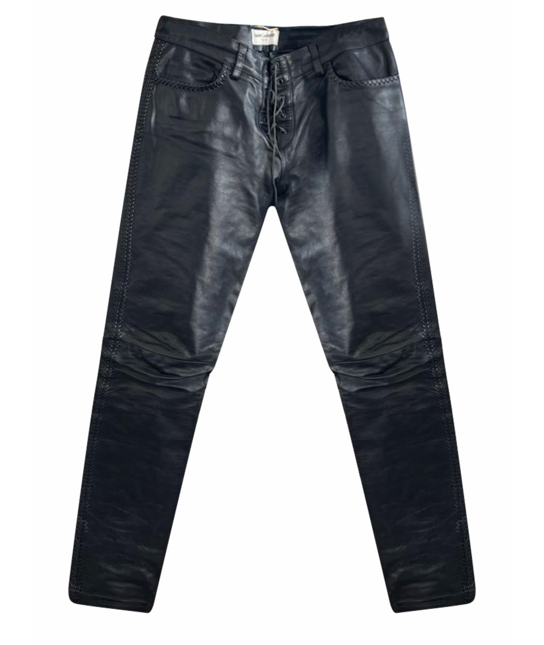 SAINT LAURENT Черные кожаные брюки узкие, фото 1