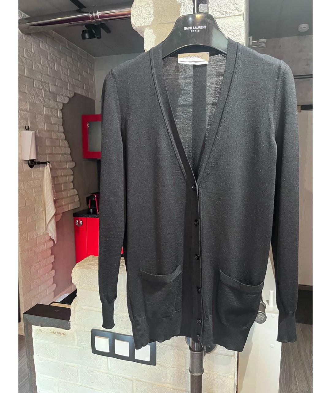 SAINT LAURENT Черный шерстяной кардиган, фото 7