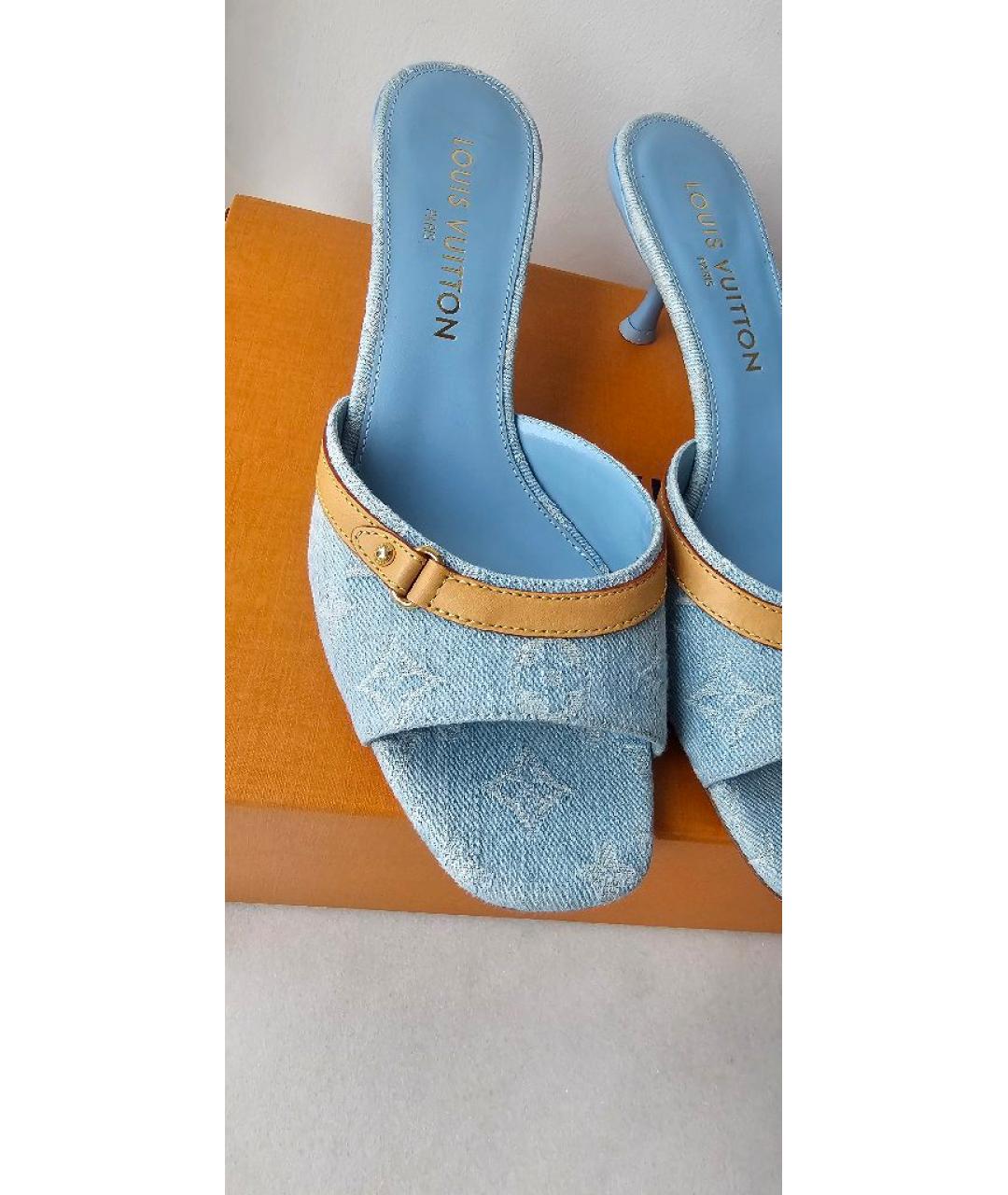 LOUIS VUITTON Голубые текстильные мюли, фото 8