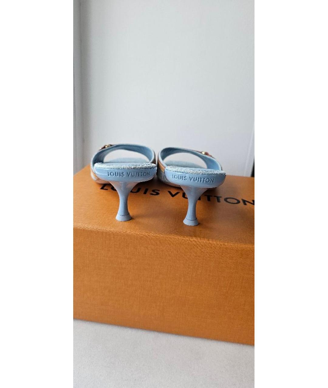 LOUIS VUITTON Голубые текстильные мюли, фото 4