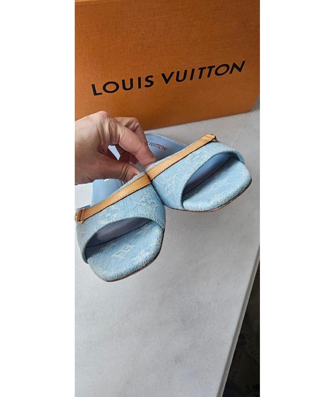 LOUIS VUITTON Голубые текстильные мюли, фото 9