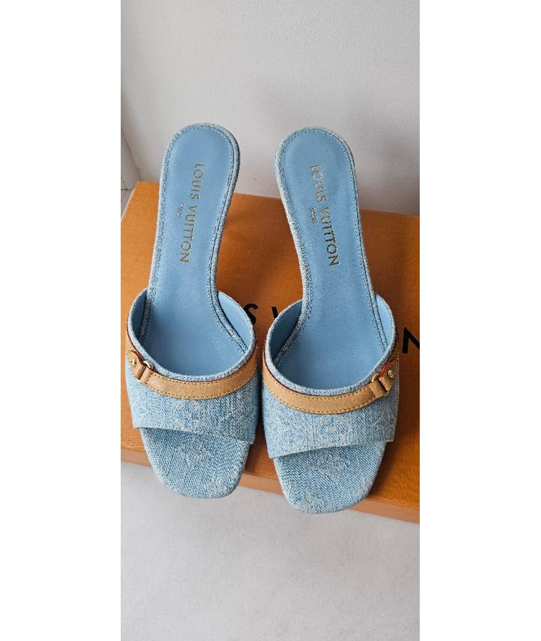 LOUIS VUITTON Голубые текстильные мюли, фото 3