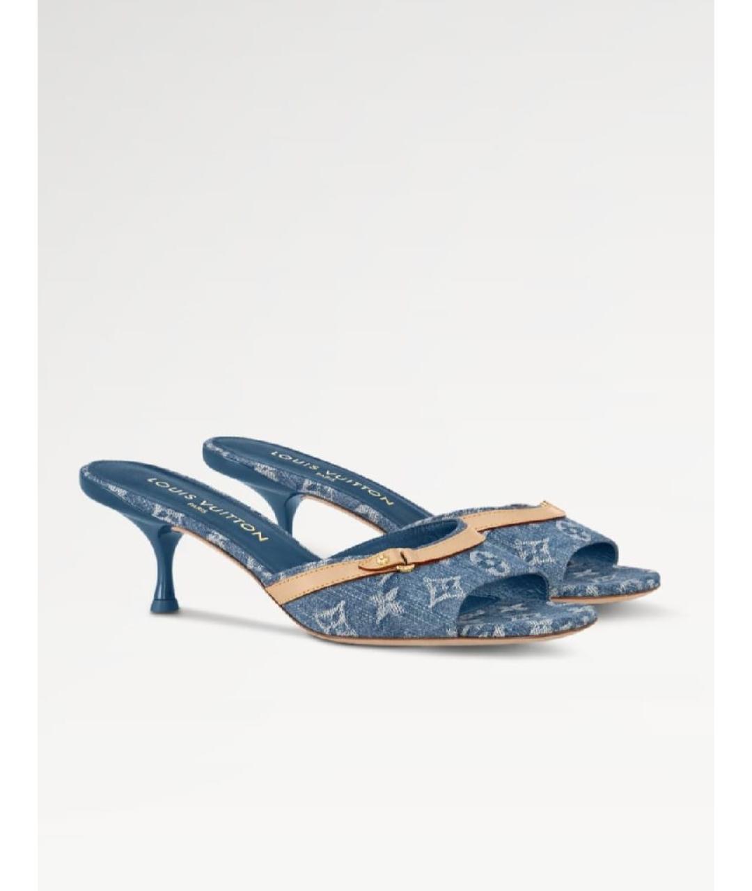 LOUIS VUITTON Голубые текстильные мюли, фото 10