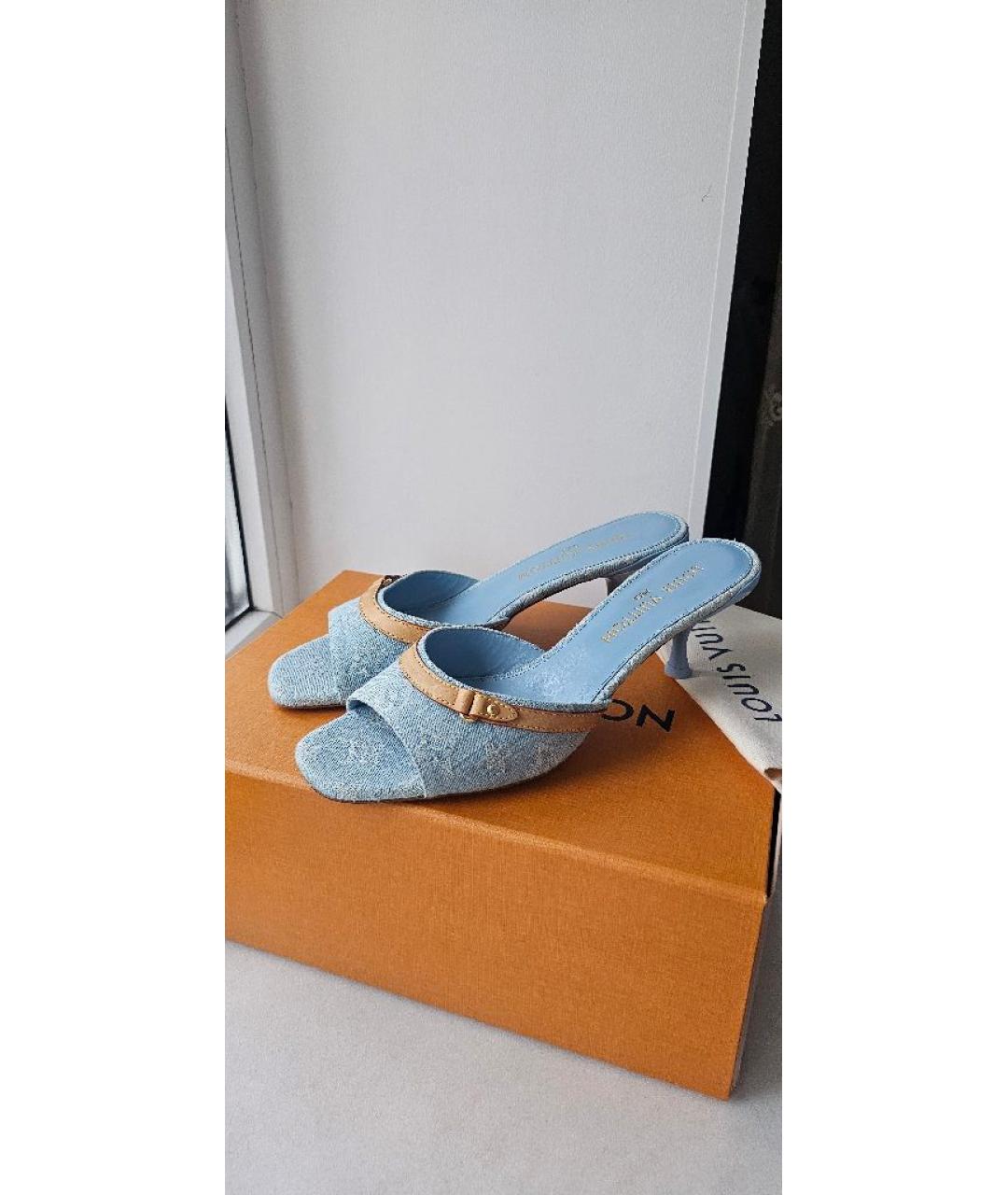 LOUIS VUITTON Голубые текстильные мюли, фото 5