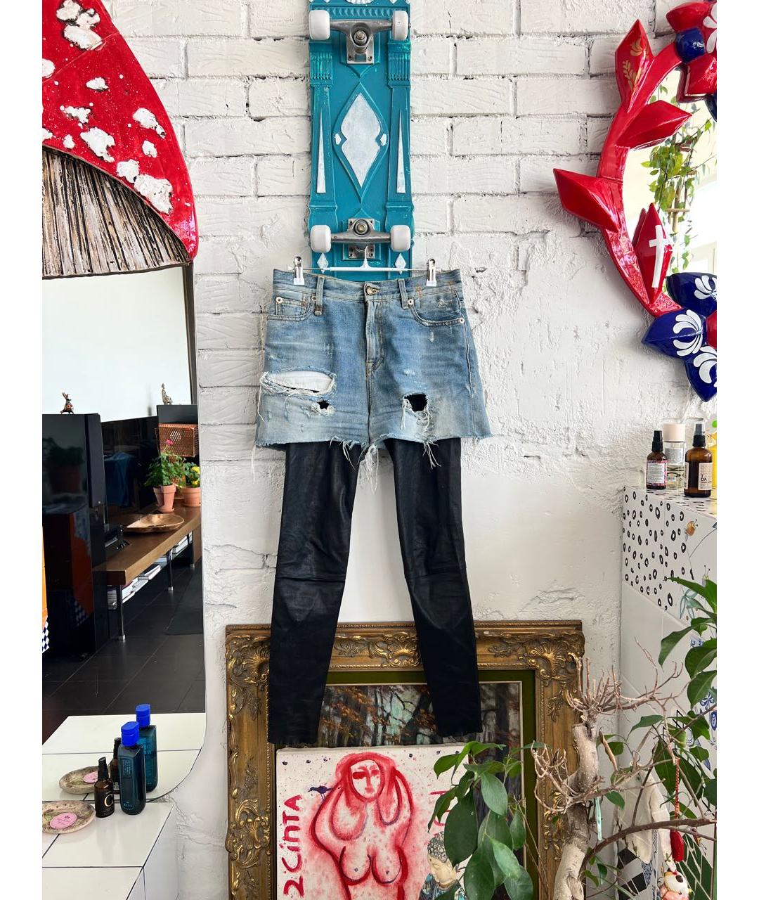 R13 Синие кожаные брюки узкие, фото 5