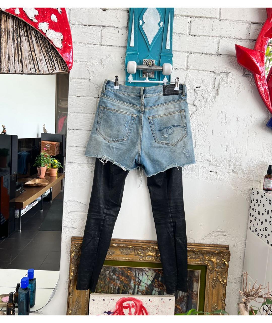 R13 Синие кожаные брюки узкие, фото 2