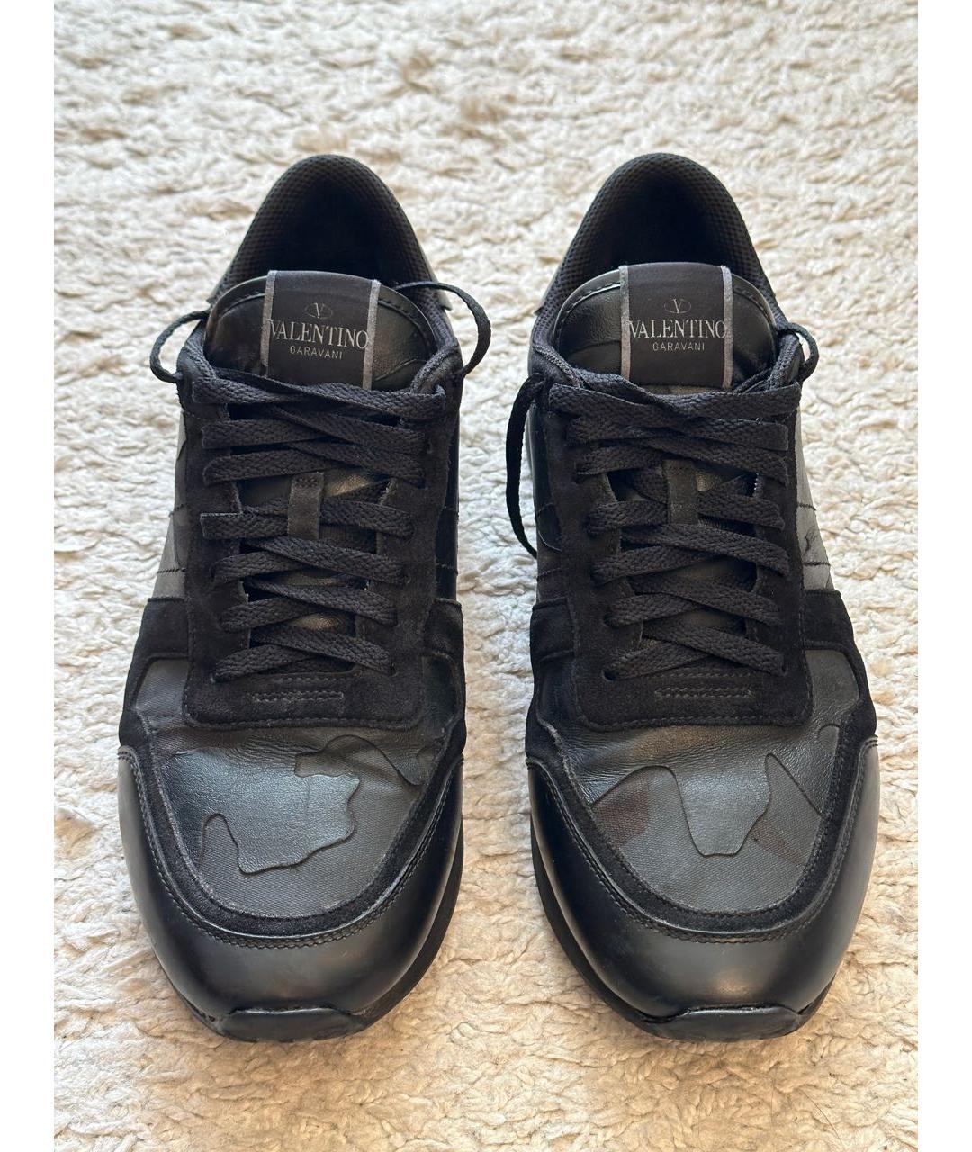 VALENTINO Черные кожаные низкие кроссовки / кеды, фото 2