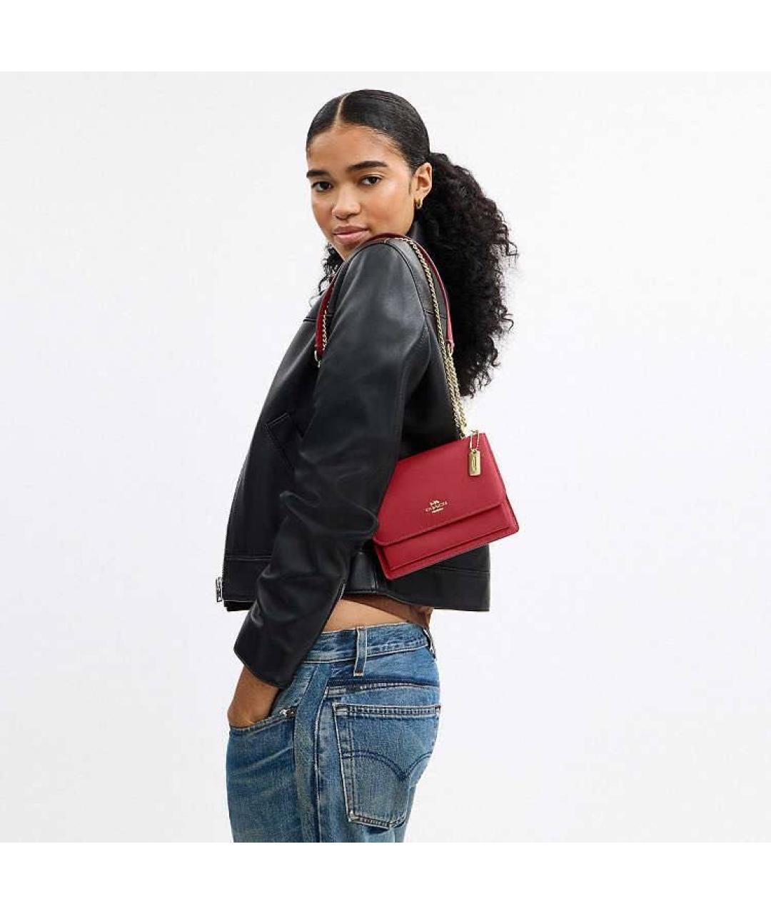 COACH Красная кожаная сумка через плечо, фото 3