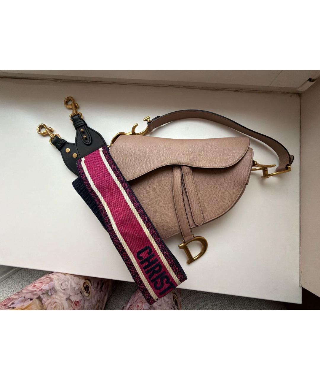 CHRISTIAN DIOR Бежевая кожаная сумка через плечо, фото 2