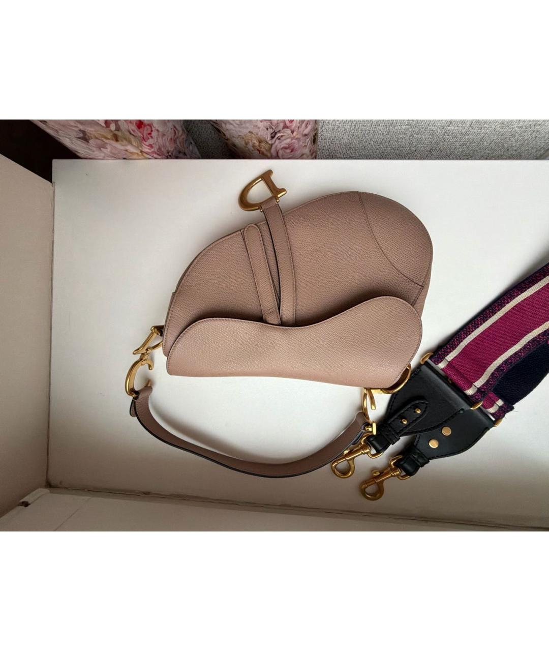 CHRISTIAN DIOR Бежевая кожаная сумка через плечо, фото 5
