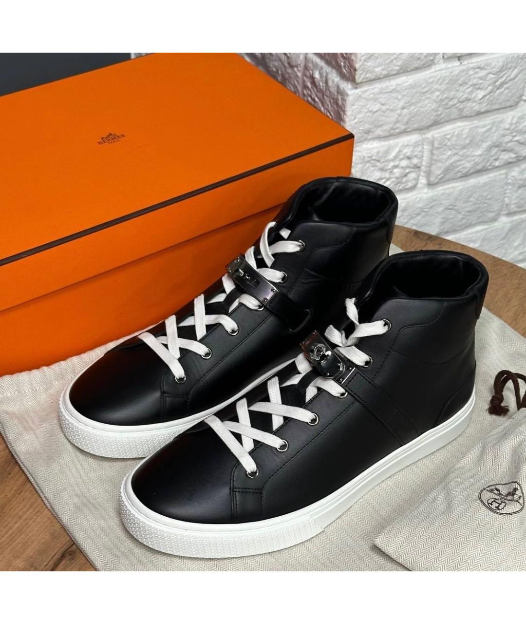 HERMES Черные кожаные высокие кроссовки / кеды, фото 2