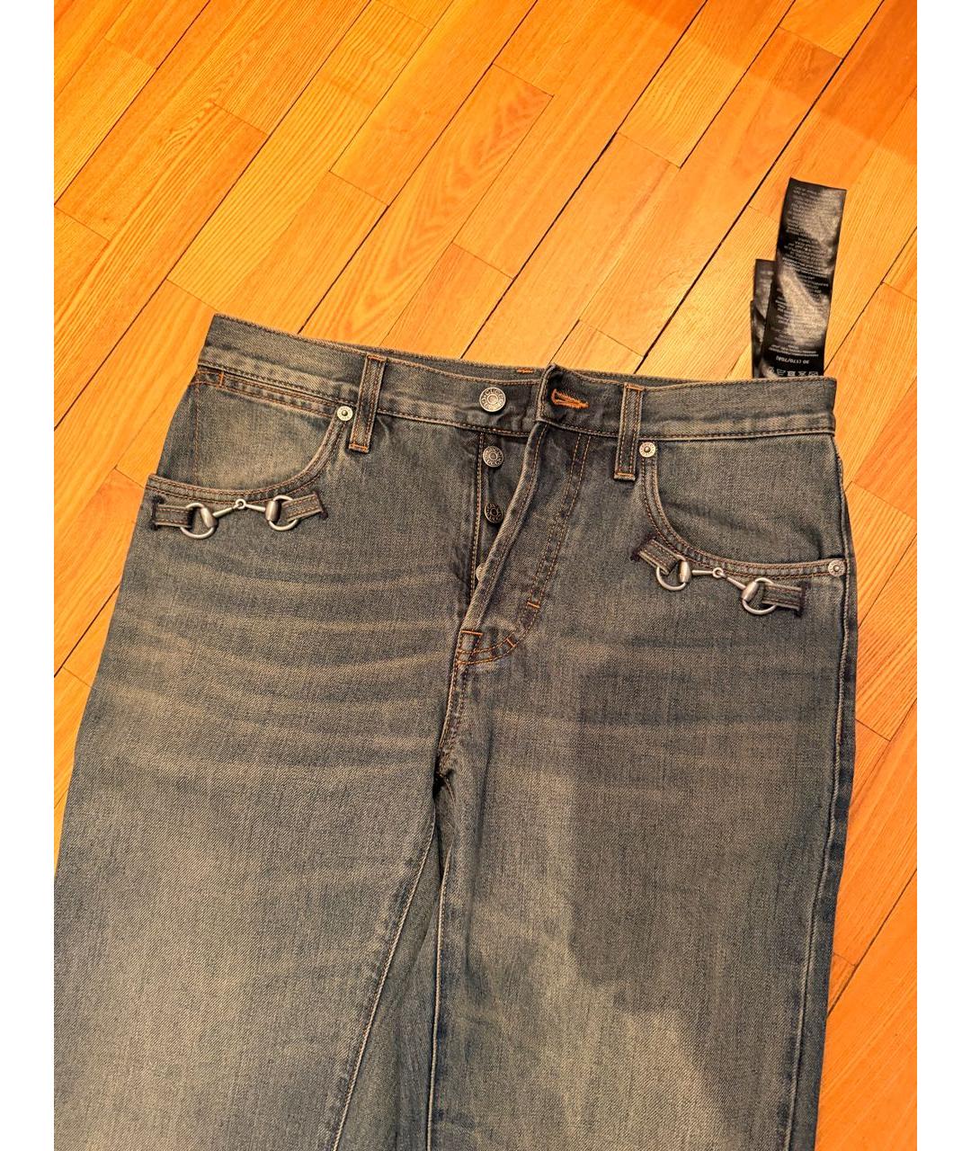 GUCCI Синие хлопковые прямые джинсы, фото 2