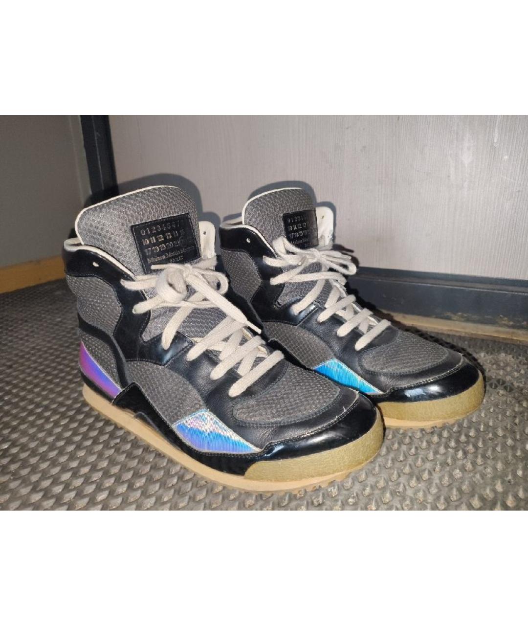 MAISON MARGIELA Черные кожаные высокие кроссовки / кеды, фото 6