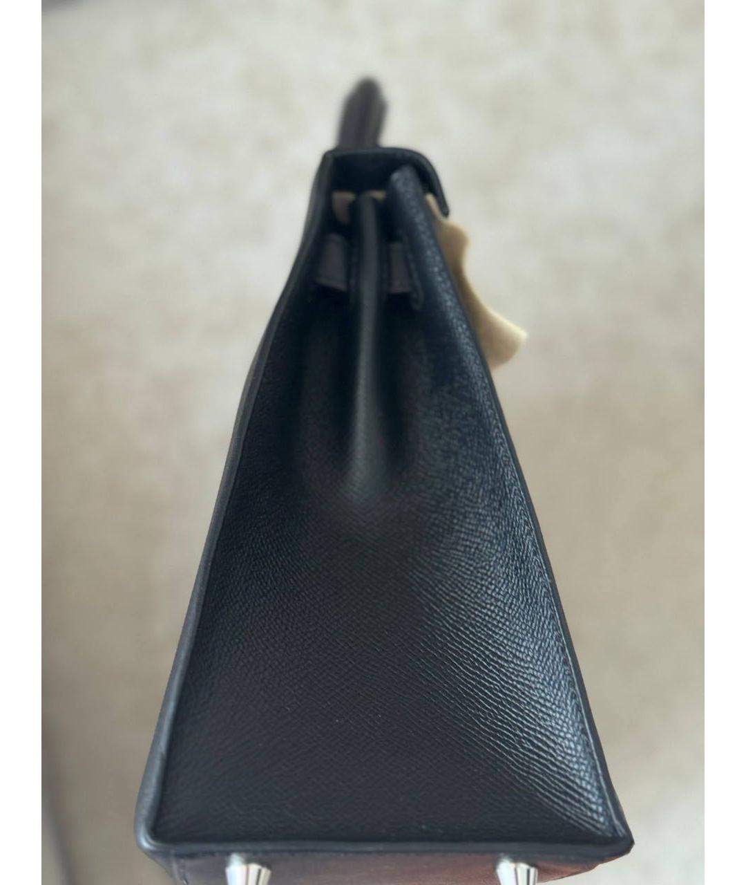 HERMES Черная кожаная сумка с короткими ручками, фото 4