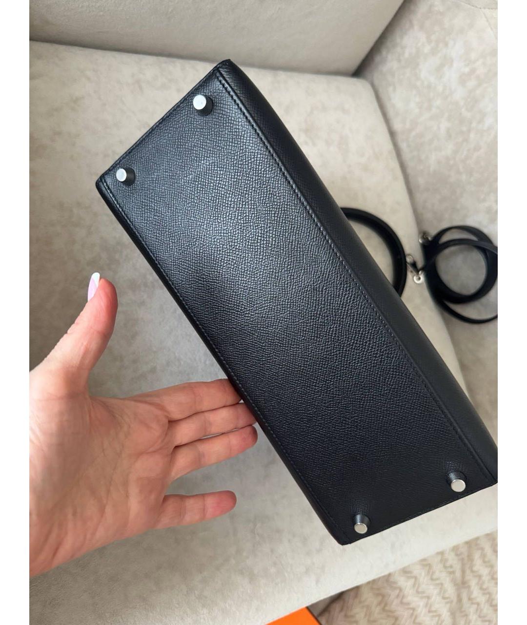 HERMES Черная кожаная сумка с короткими ручками, фото 5