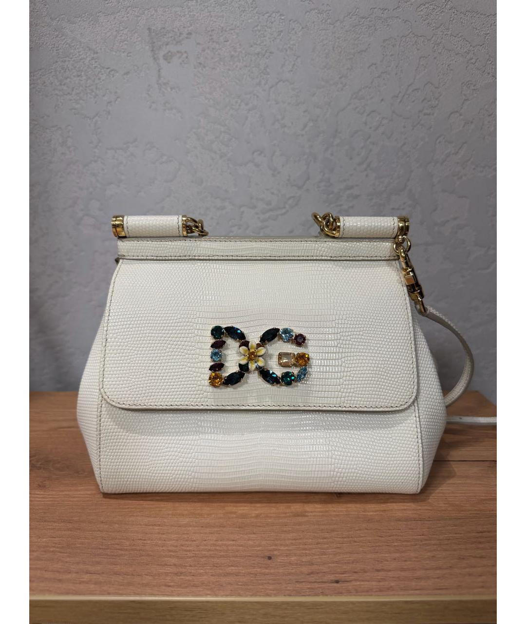 DOLCE&GABBANA Белая кожаная сумка с короткими ручками, фото 6