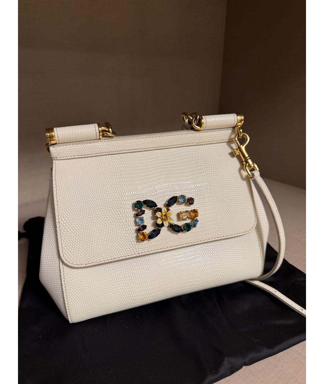 DOLCE&GABBANA Белая кожаная сумка с короткими ручками, фото 2