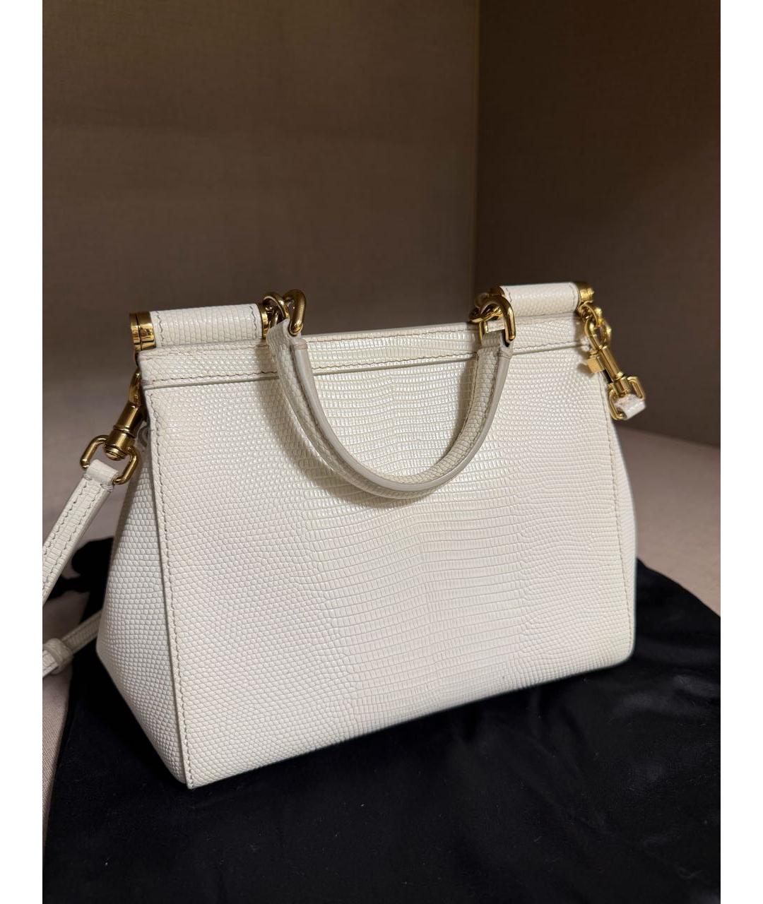 DOLCE&GABBANA Белая кожаная сумка с короткими ручками, фото 3