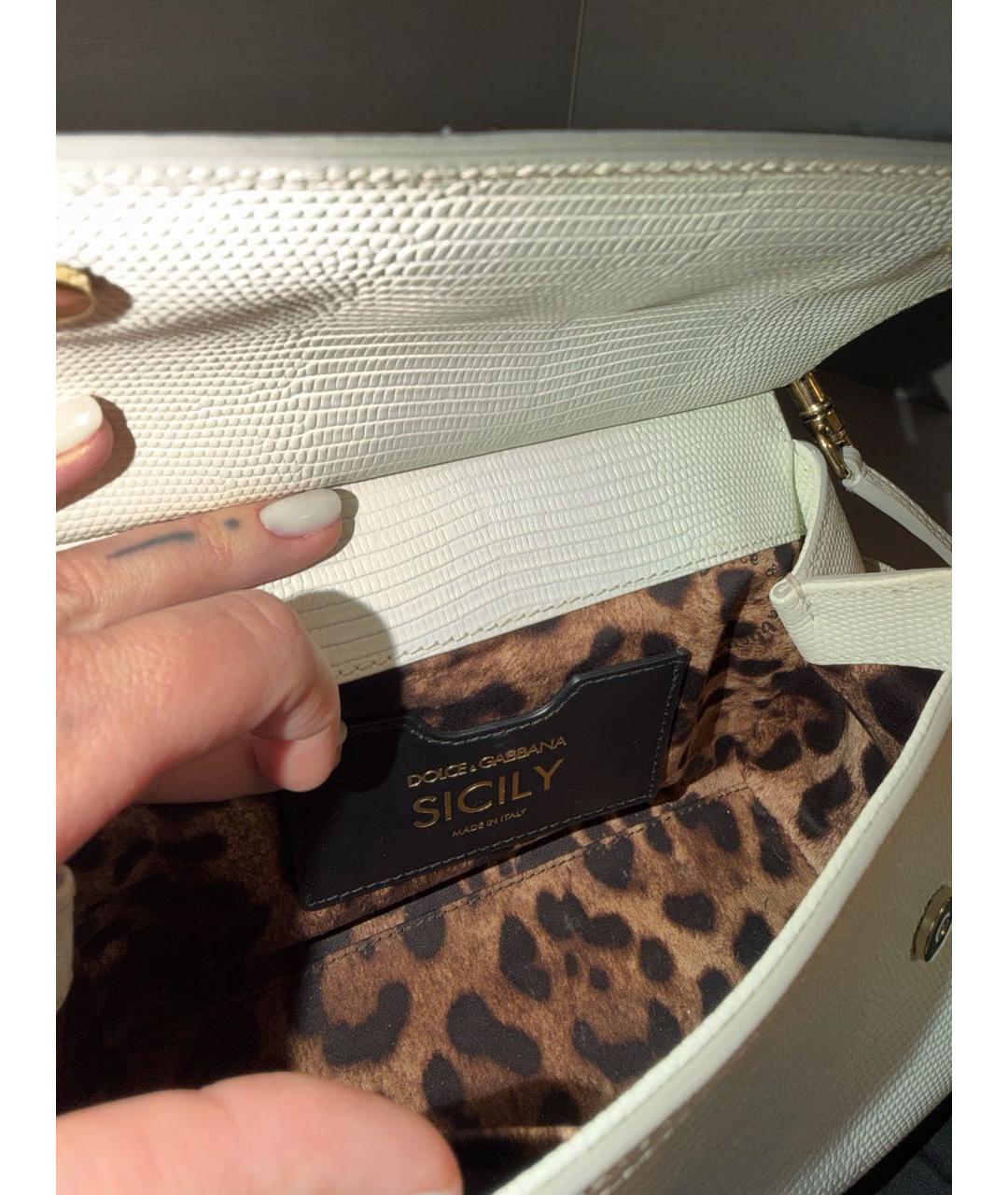 DOLCE&GABBANA Белая кожаная сумка с короткими ручками, фото 4