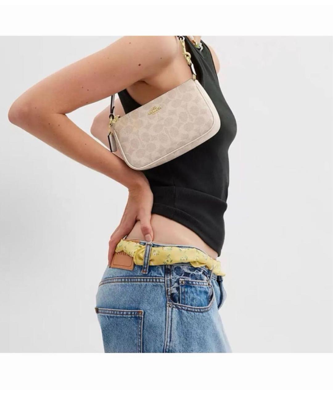 COACH Бежевая сумка с короткими ручками, фото 4