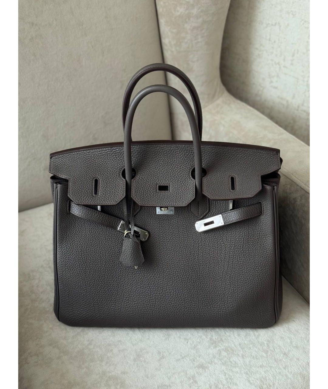 HERMES Серая кожаная сумка с короткими ручками, фото 9