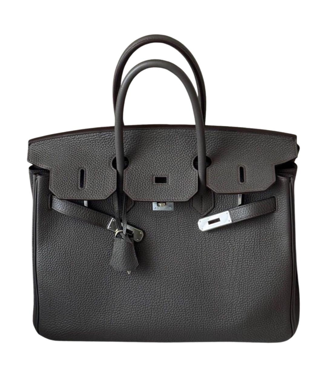 HERMES Серая кожаная сумка с короткими ручками, фото 1