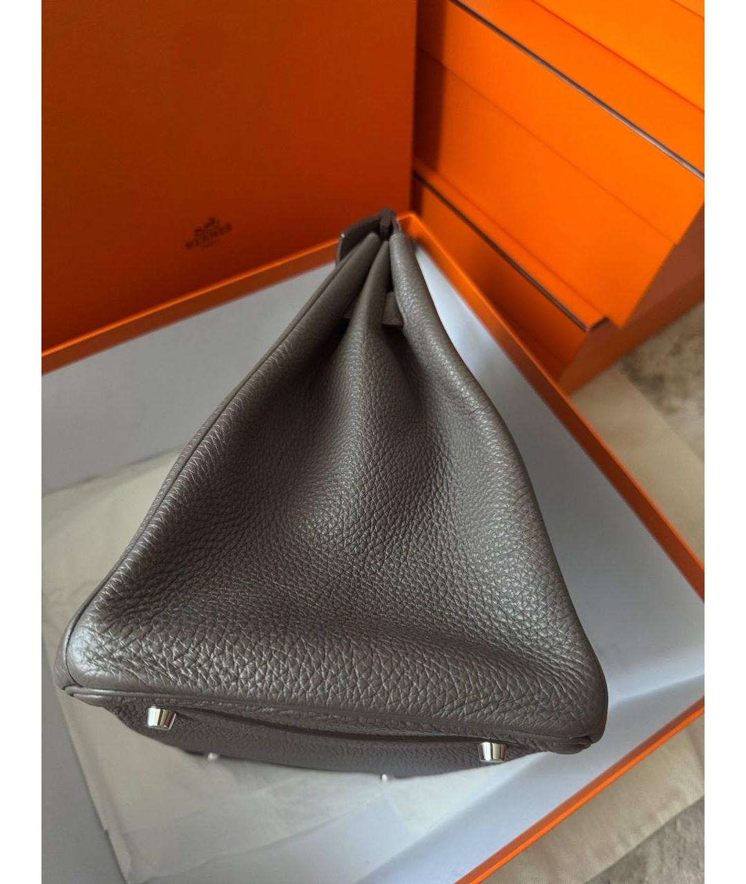 HERMES Серая кожаная сумка с короткими ручками, фото 8