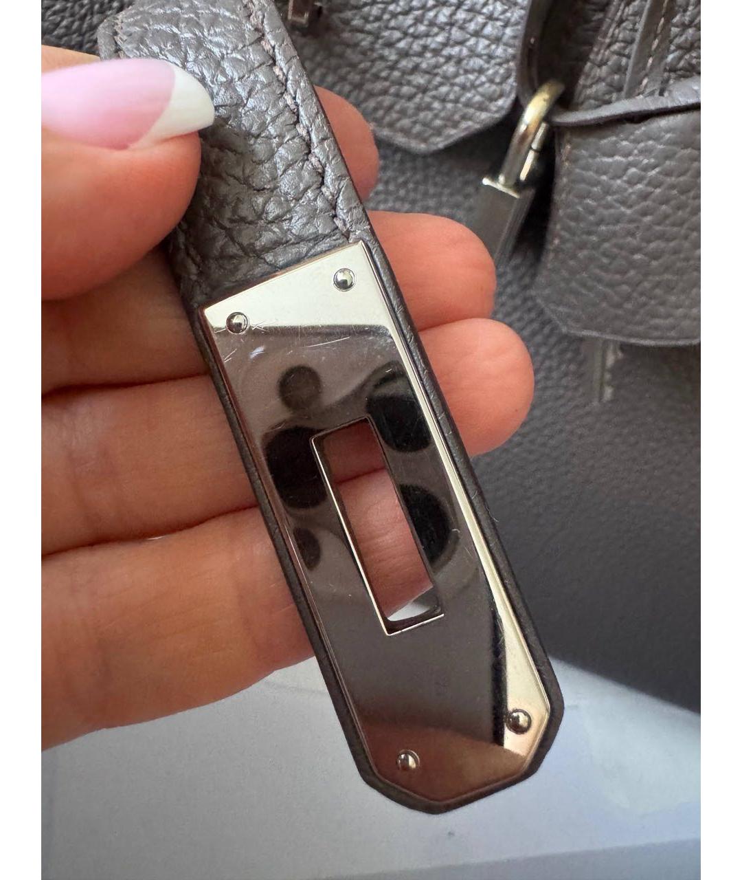 HERMES Серая кожаная сумка с короткими ручками, фото 4