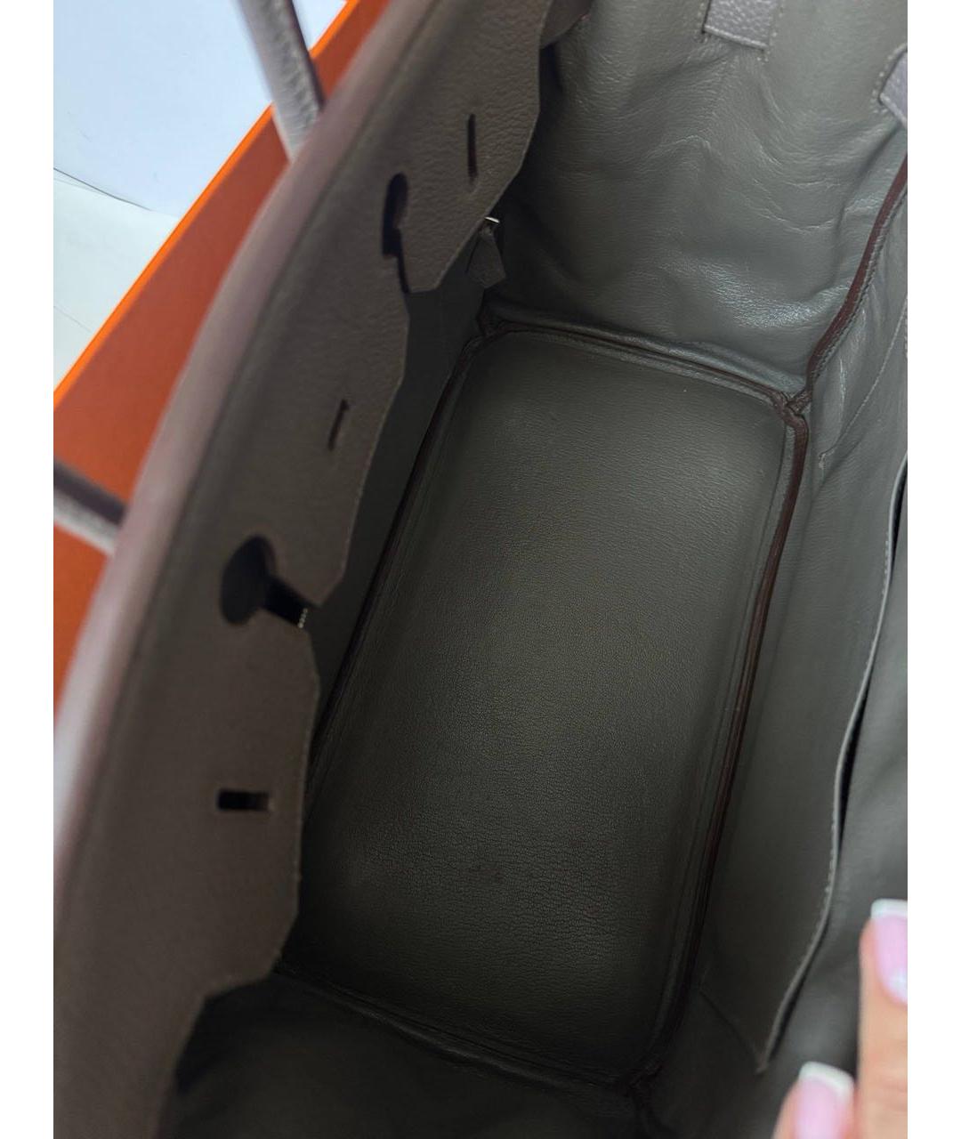 HERMES Серая кожаная сумка с короткими ручками, фото 6