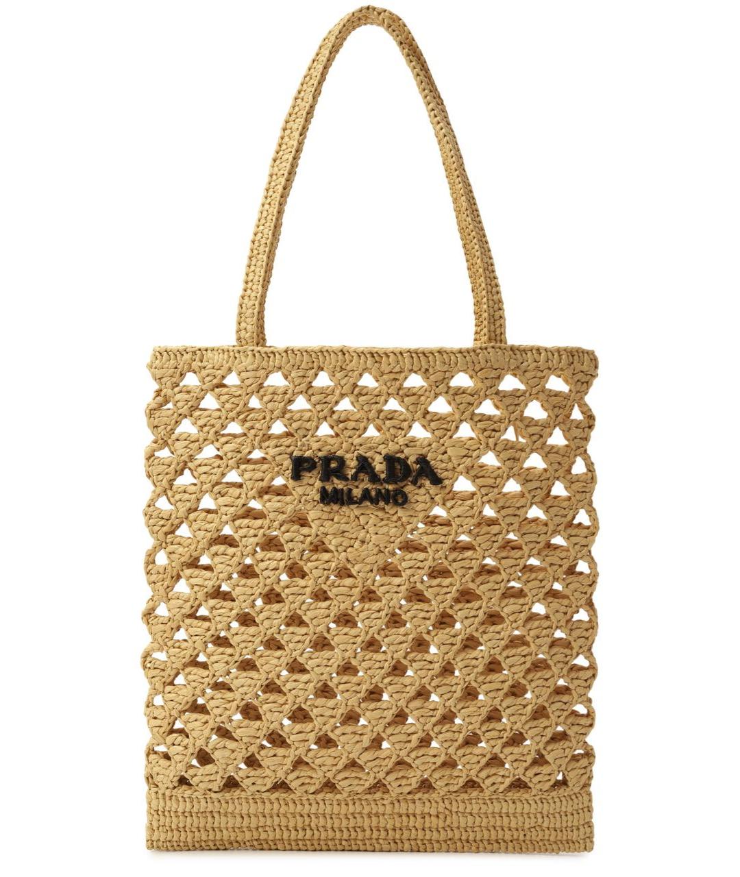 PRADA Бежевая пелетеная сумка тоут, фото 5