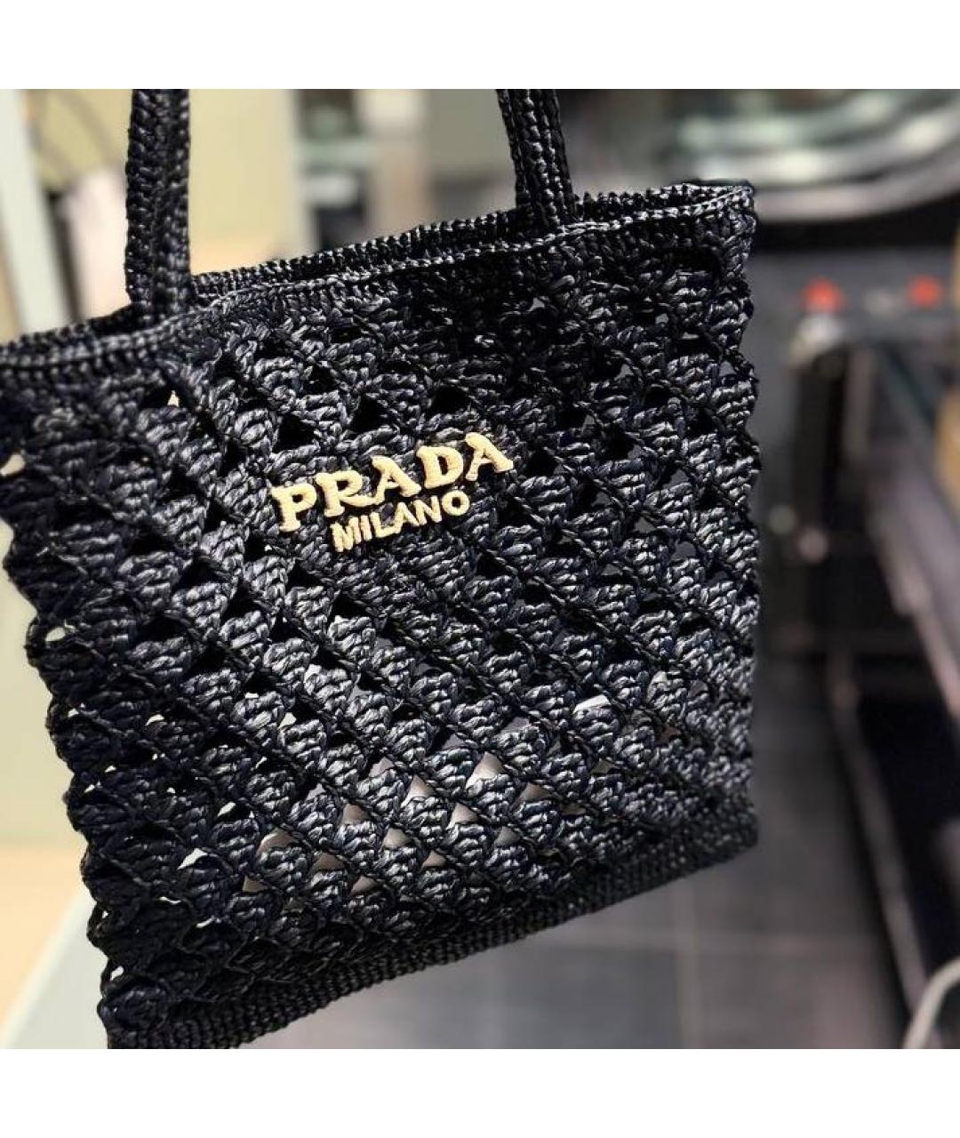 PRADA Черная пелетеная сумка тоут, фото 4