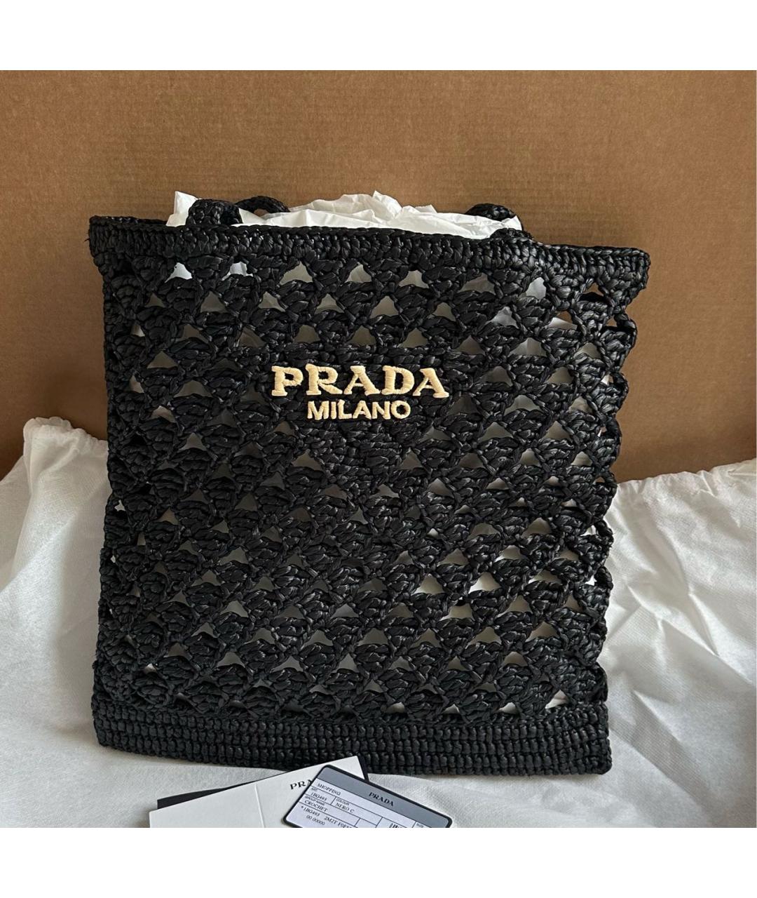 PRADA Черная пелетеная сумка тоут, фото 2