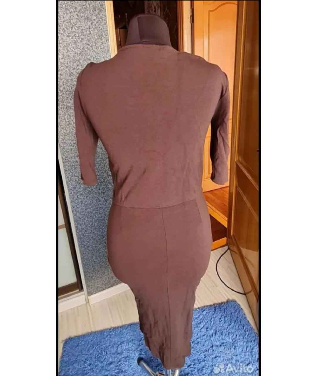 EMPORIO ARMANI Коричневое хлопко-эластановое коктейльное платье, фото 2