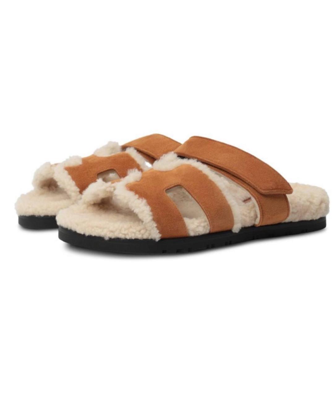 HERMES Коричневые замшевые сандалии, фото 1