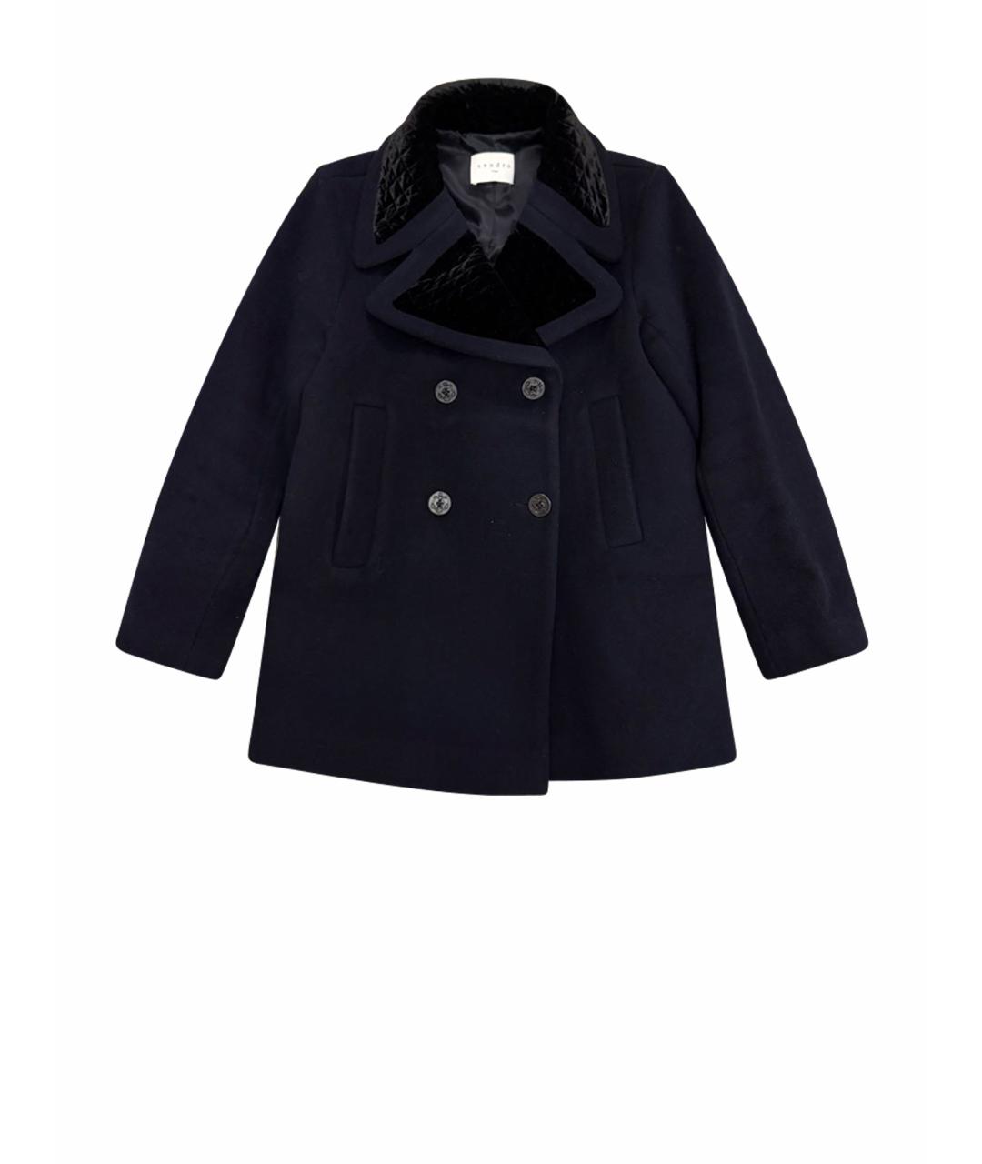 SANDRO Темно-синее шерстяное пальто, фото 1