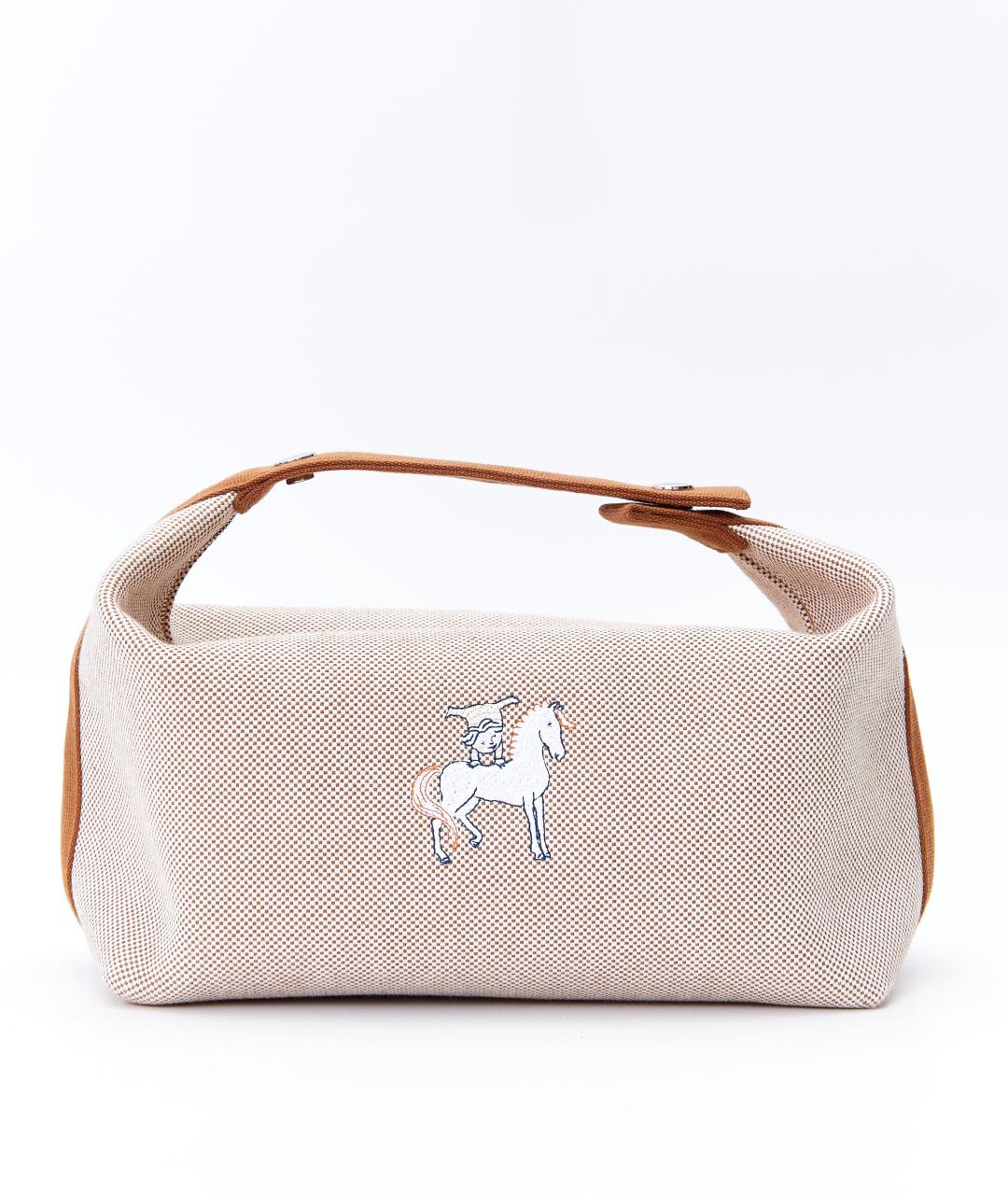 HERMES Бежевая хлопковая косметичка, фото 6