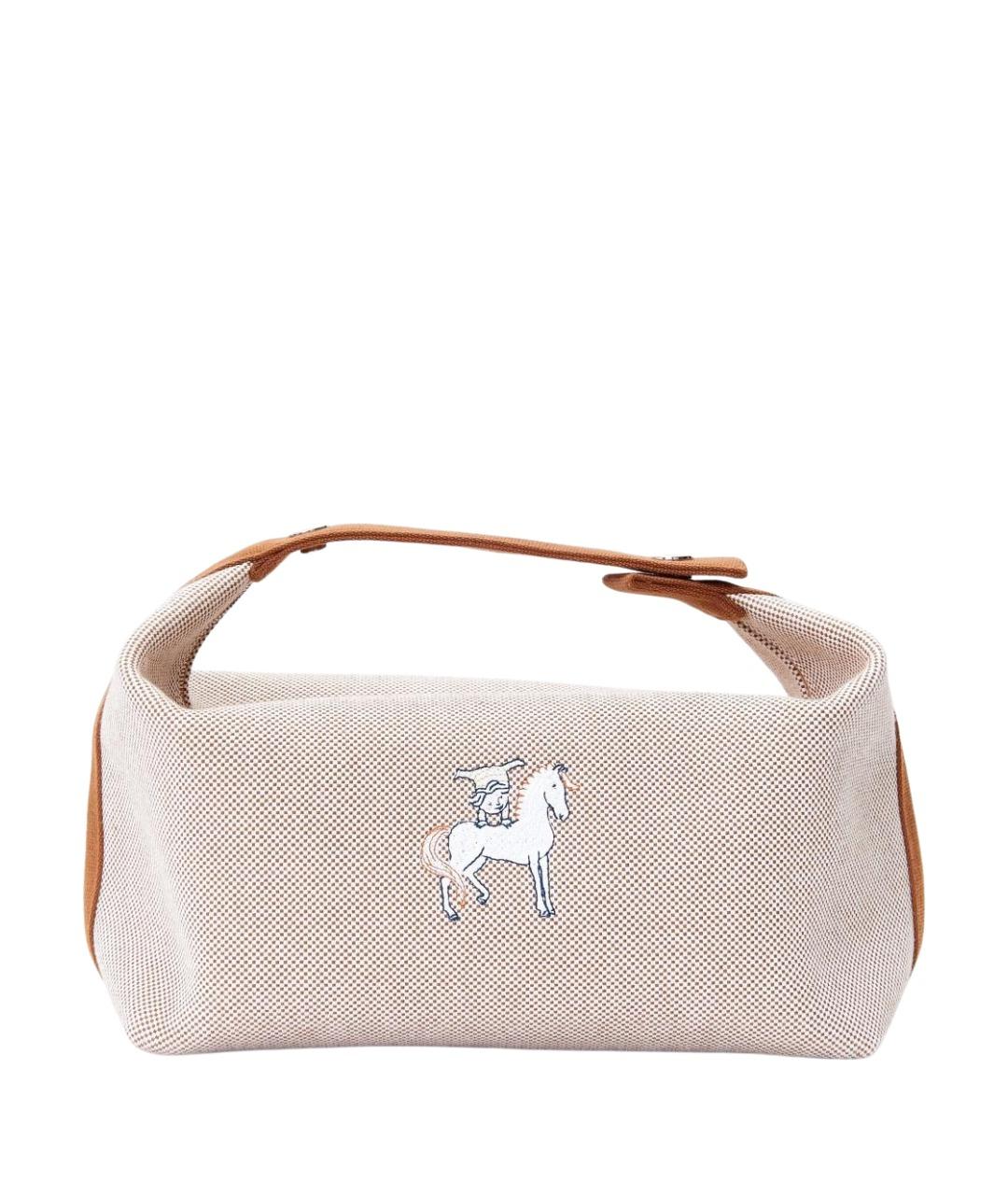 HERMES Бежевая хлопковая косметичка, фото 1