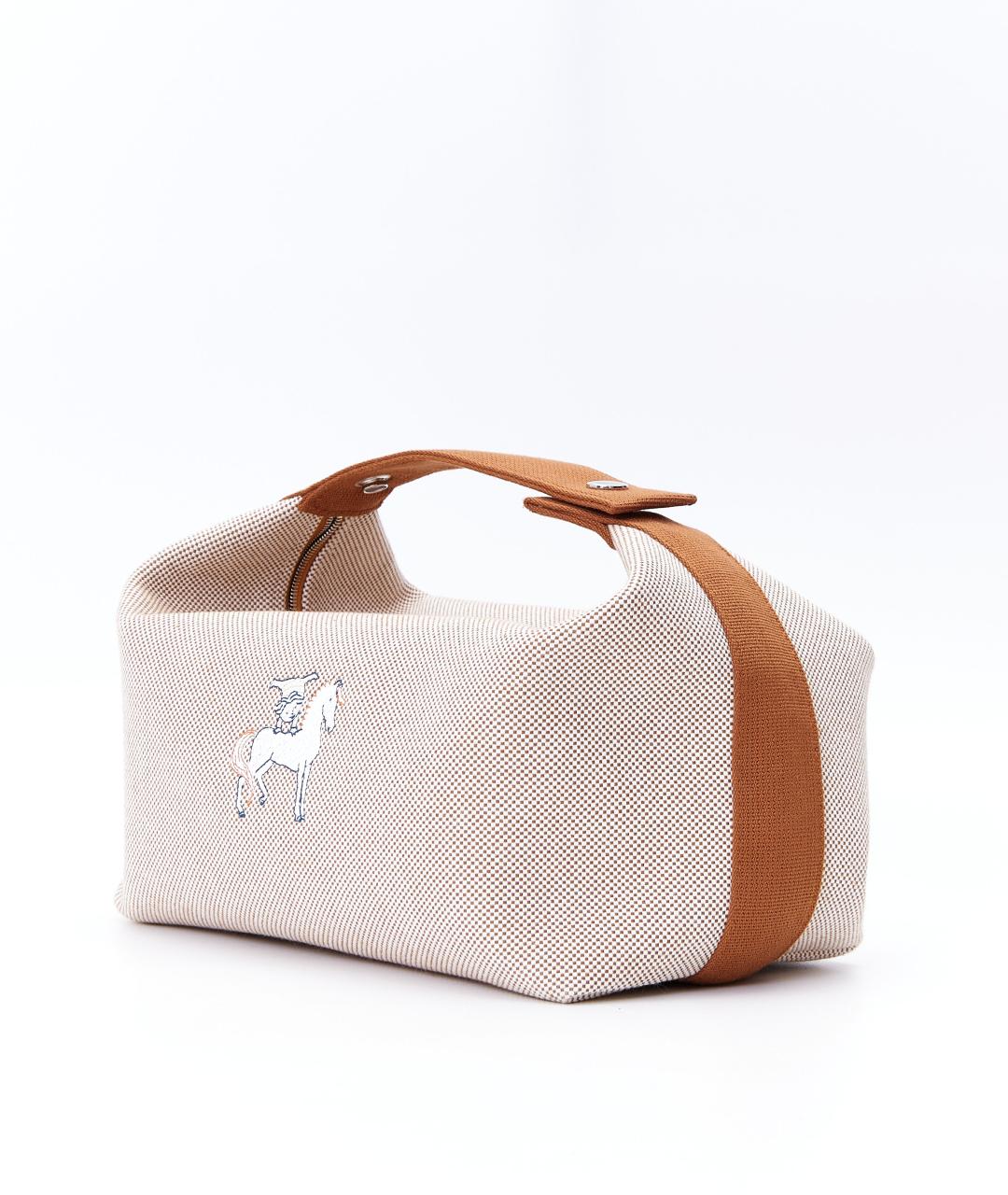 HERMES Бежевая хлопковая косметичка, фото 2