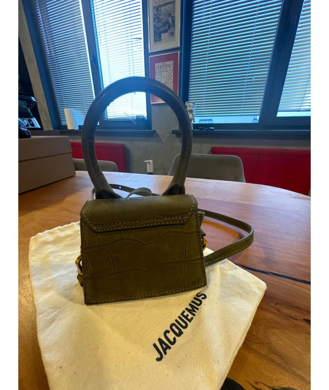 JACQUEMUS Хаки кожаная сумка через плечо, фото 3