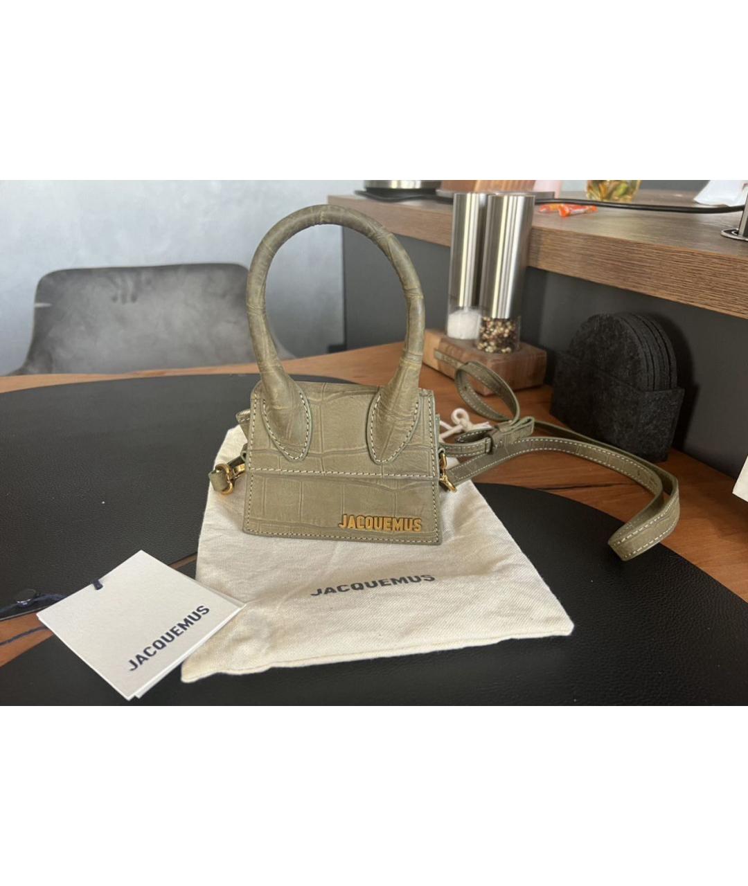 JACQUEMUS Хаки кожаная сумка через плечо, фото 5