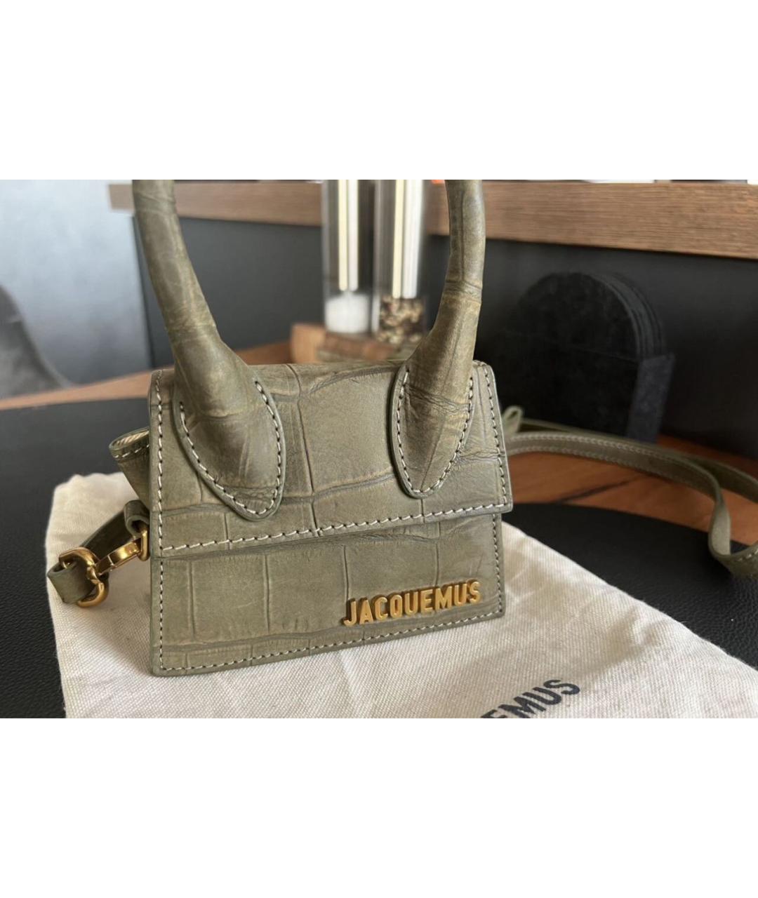 JACQUEMUS Хаки кожаная сумка через плечо, фото 2