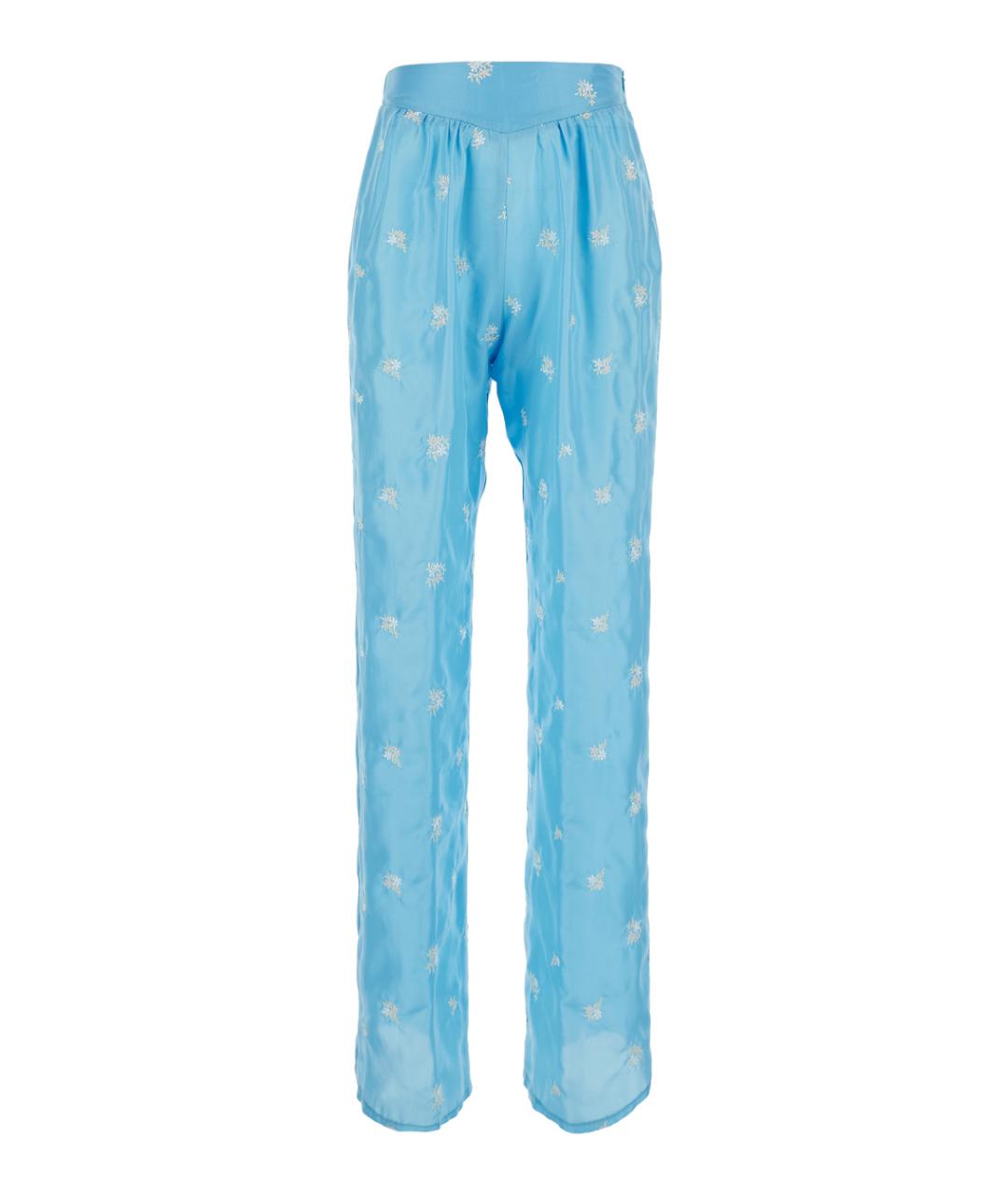 FORTE FORTE Голубые шелковые прямые брюки, фото 1