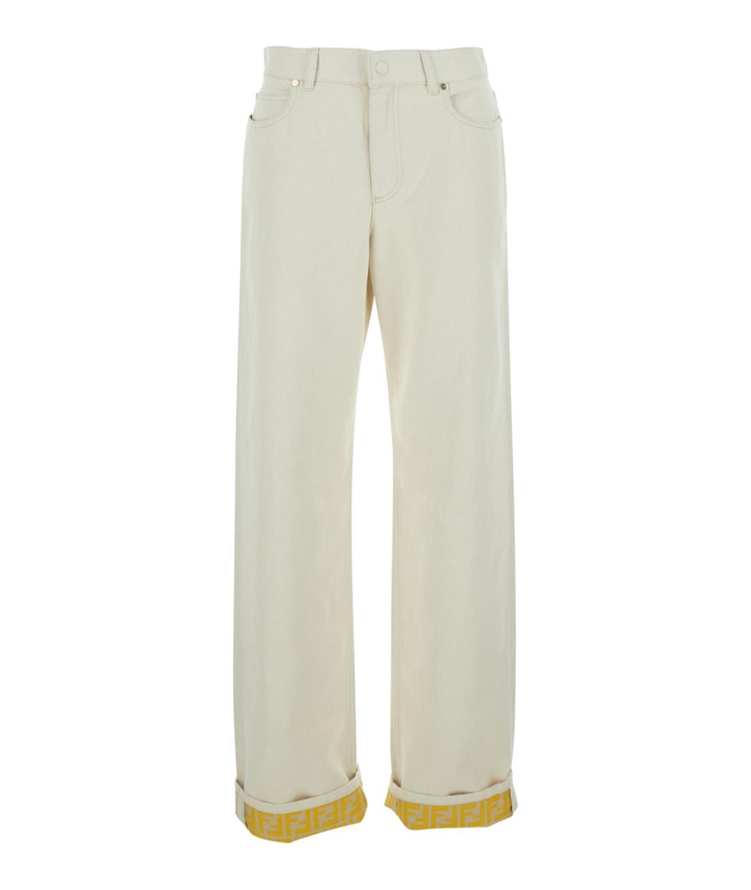 FENDI Белые хлопковые прямые джинсы, фото 1