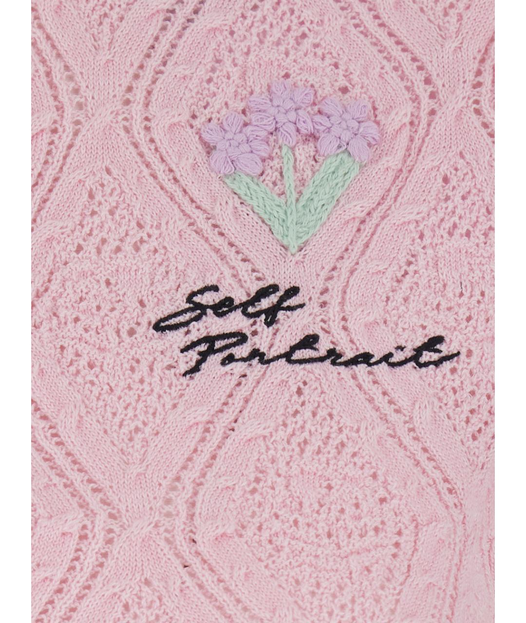 SELF-PORTRAIT Розовый хлопковый кардиган, фото 3