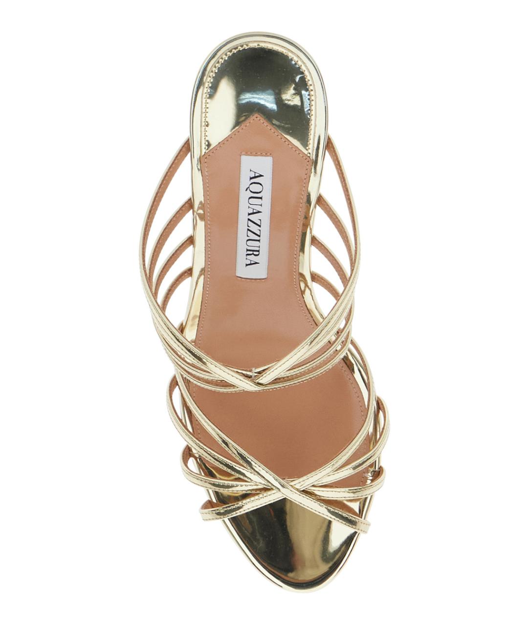 AQUAZZURA Золотые кожаные мюли, фото 4