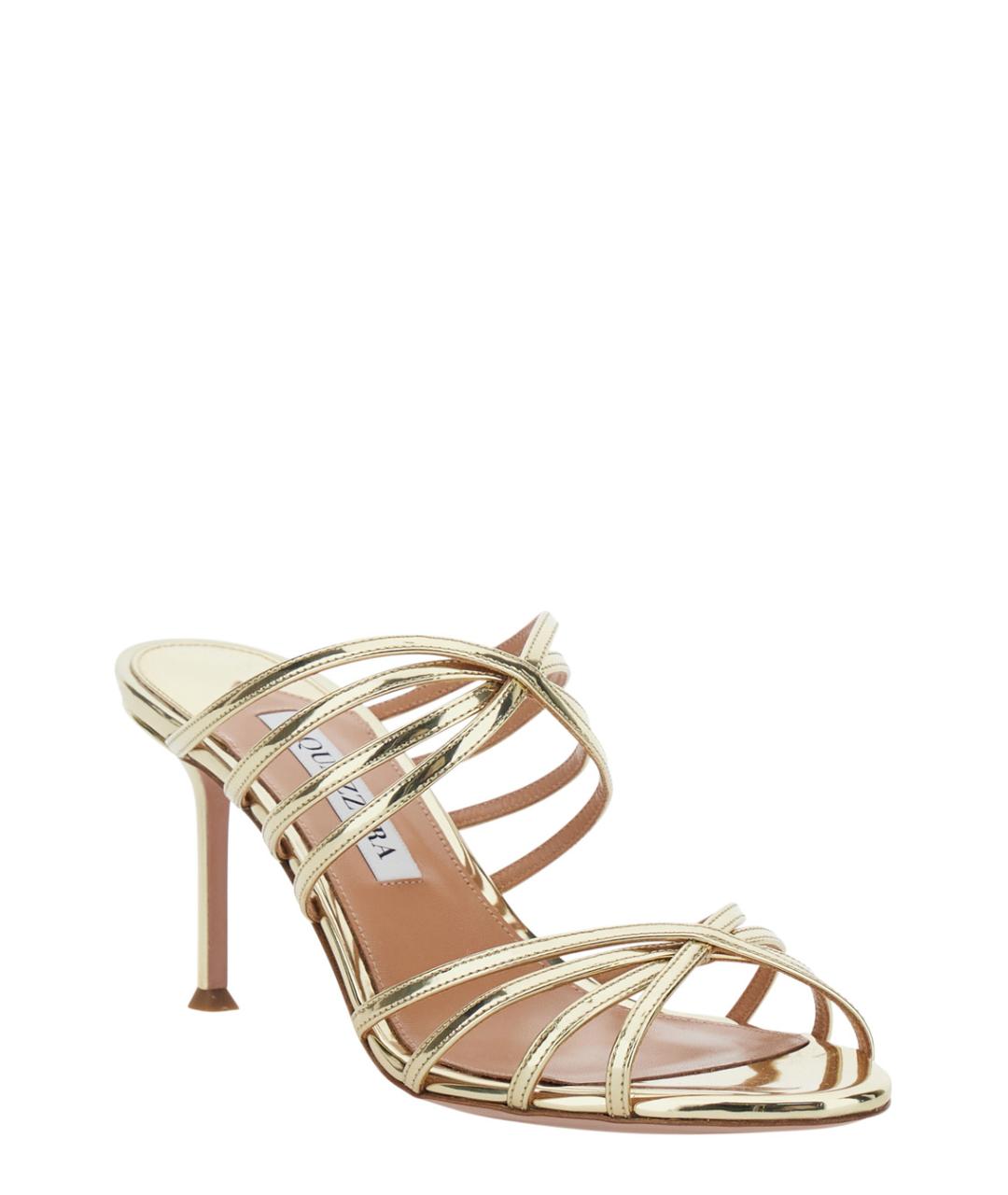 AQUAZZURA Золотые кожаные мюли, фото 2